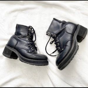 Sketchers black vintage combat boots 1994 chunky moto